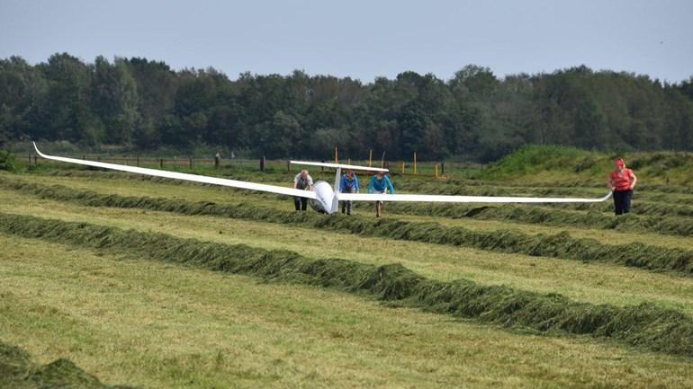 Zweefvliegtuig maakt noodlanding in weiland; Piloot ongedeerd