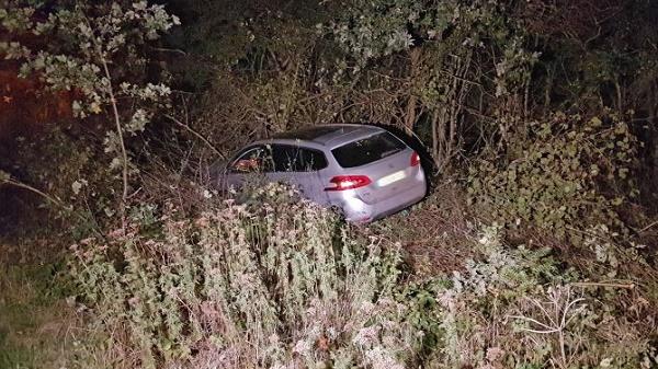 Auto schiet van de A37 de bosjes in; Bestuurder gewond