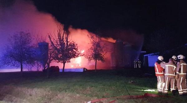 Grote brand legt schuur veehouderij in de as