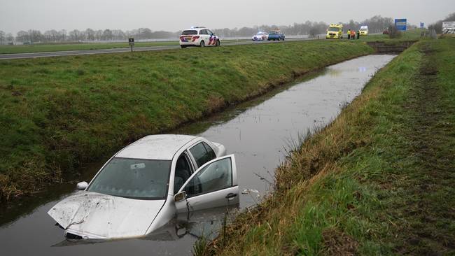 Auto raakt van de weg en belandt in het water (Video)