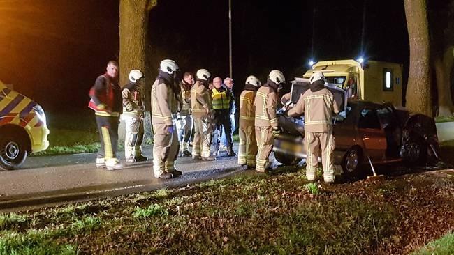 Twee gewonden bij botsing tegen boom (Video)