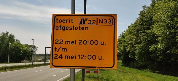 N33 Assen-Gieten weekend dicht door werkzaamheden