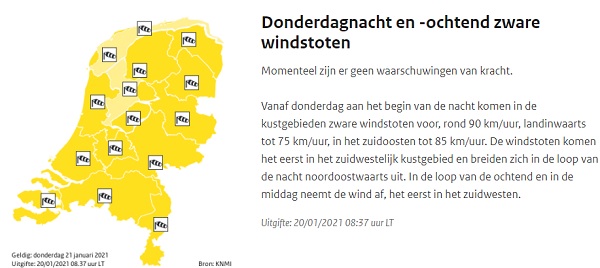 KNMI geeft code geel voor zware windstoten