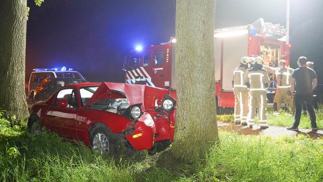 Auto botst frontaal tegen boom (Video)