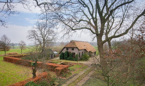 Te koop in Drenthe: vrijstaande rietgedekte boerderij met vrijstaande paardenstallen