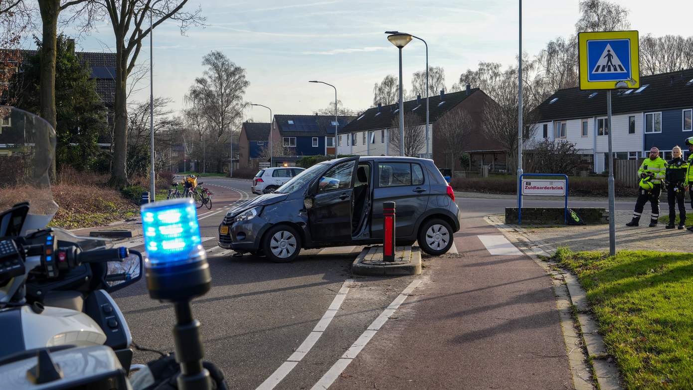 Automobilist schrikt van groepje fietsers en slaat over de kop