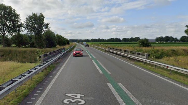 N34 vanavond dicht vanwege spoedreparatie na ongeval
