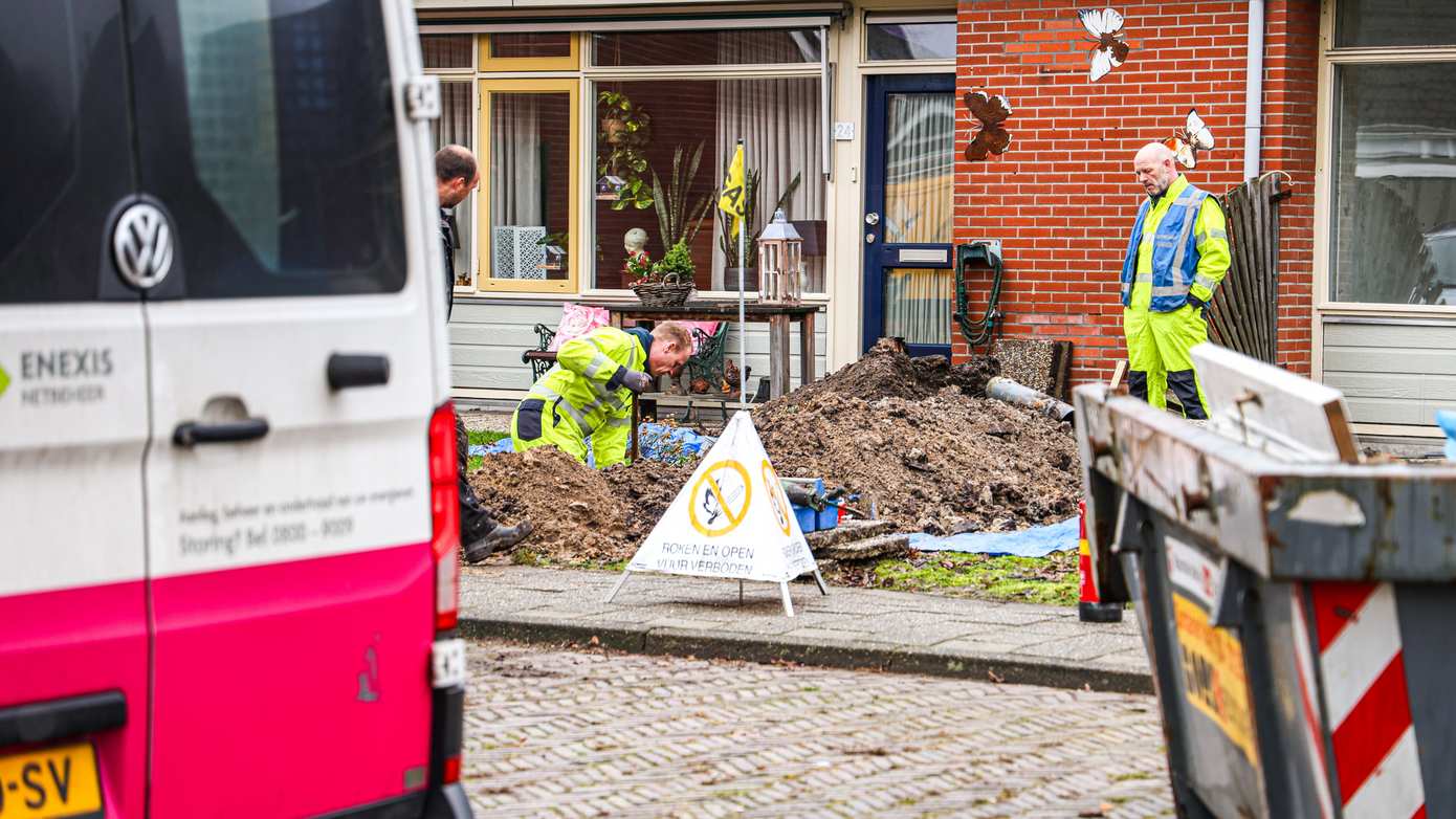 Gaslek in voortuin van woning na werkzaamheden aan riool