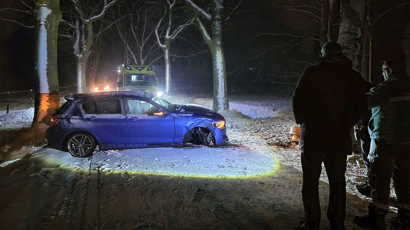 Auto raakt van de weg en botst tegen boom