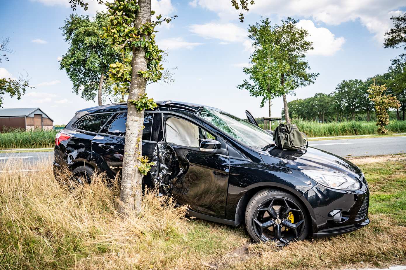 Auto raakt van de weg en botst tegen boom